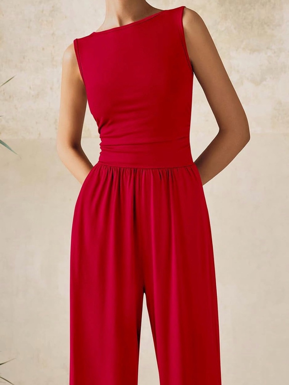 Wide-Leg Red Jumpsuit